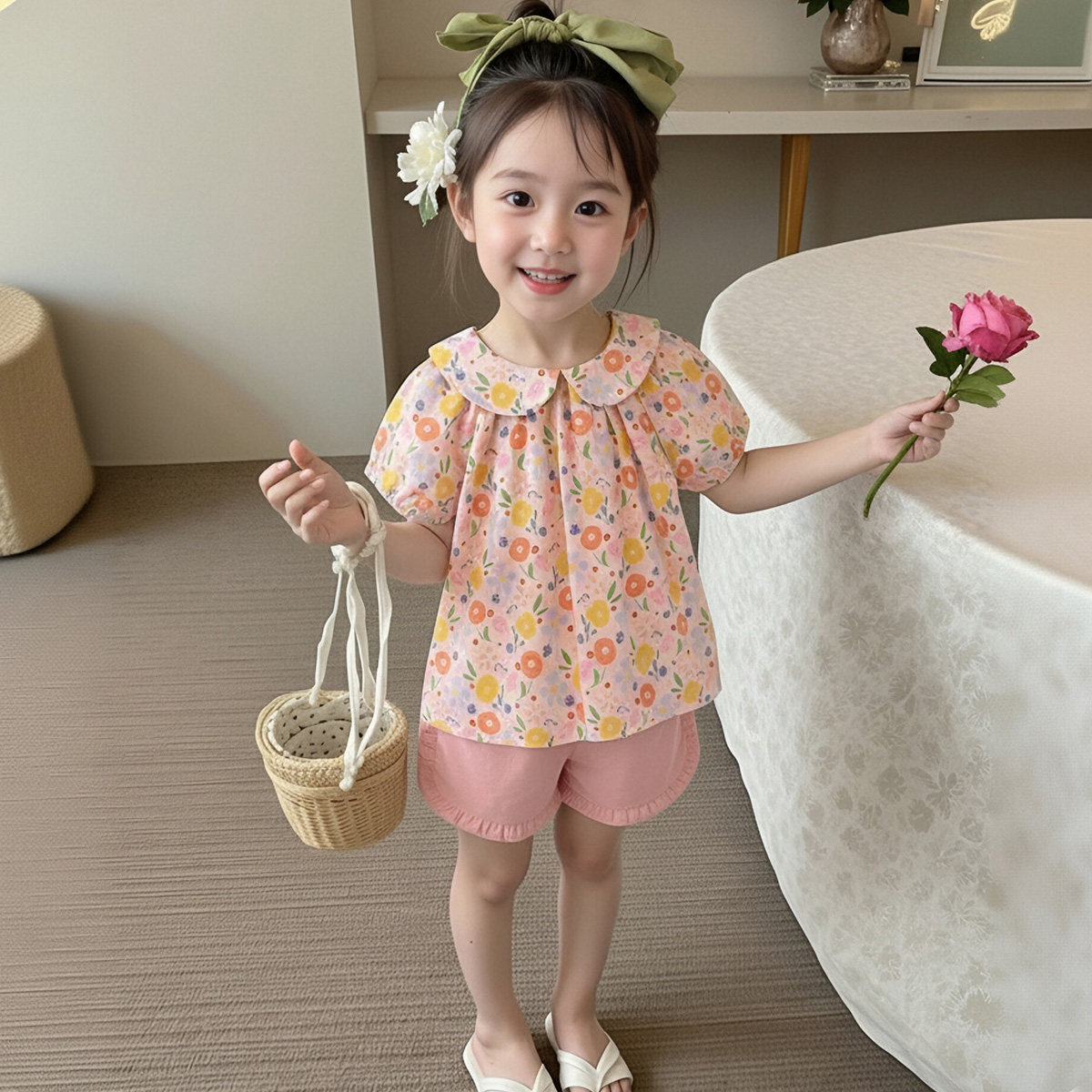 【甜美小碎花娃娃衫套装】童装女宝宝夏季可爱舒适两件套小童套装