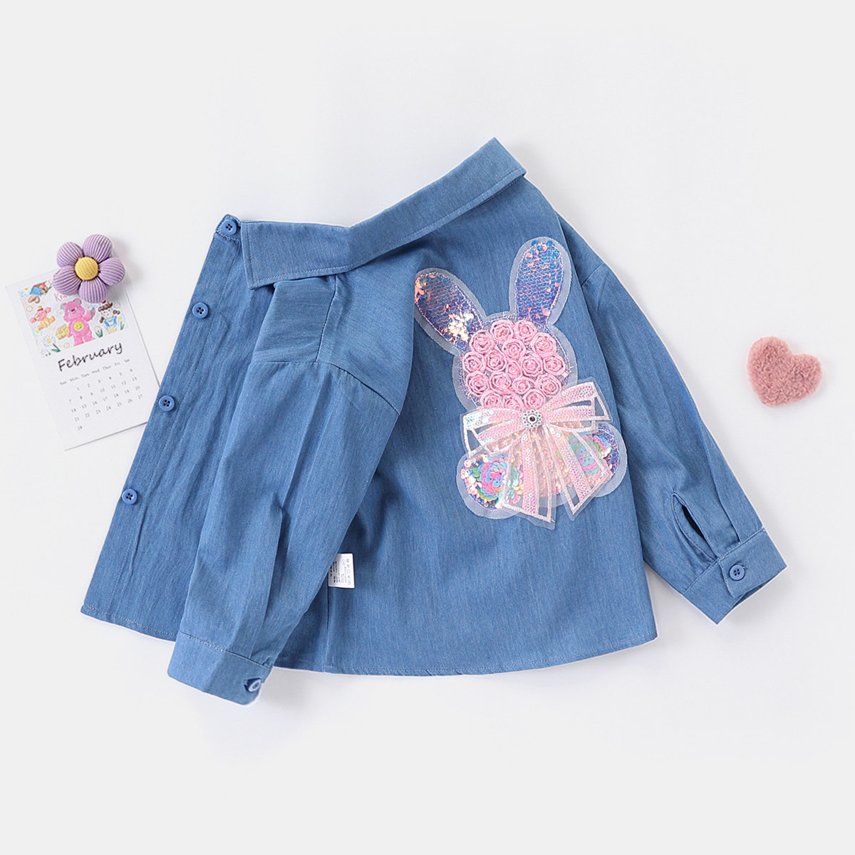 【后背大兔子】童装女童春季时髦休闲衬衫儿童舒适纯棉百搭薄外套