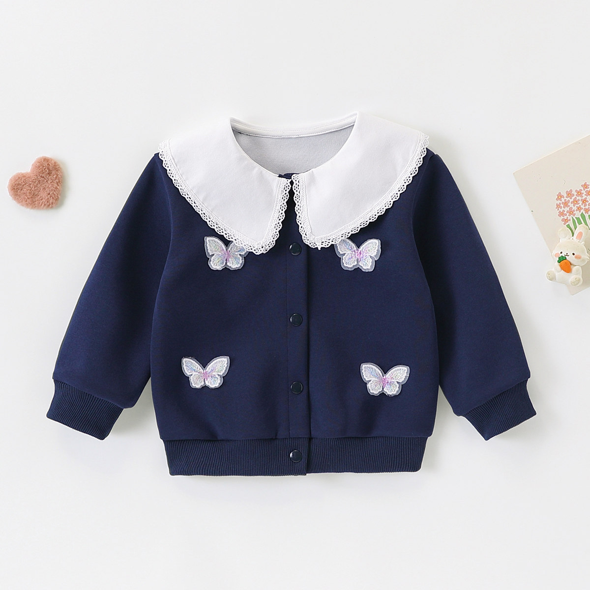【洋气甜美大翻领】童装女宝宝春季时尚休闲卫衣外套小童百搭外套