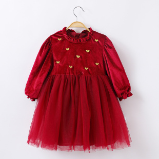 【洋气时髦】女童连衣裙儿童网纱裙子秋冬款加厚金丝绒公主裙秋