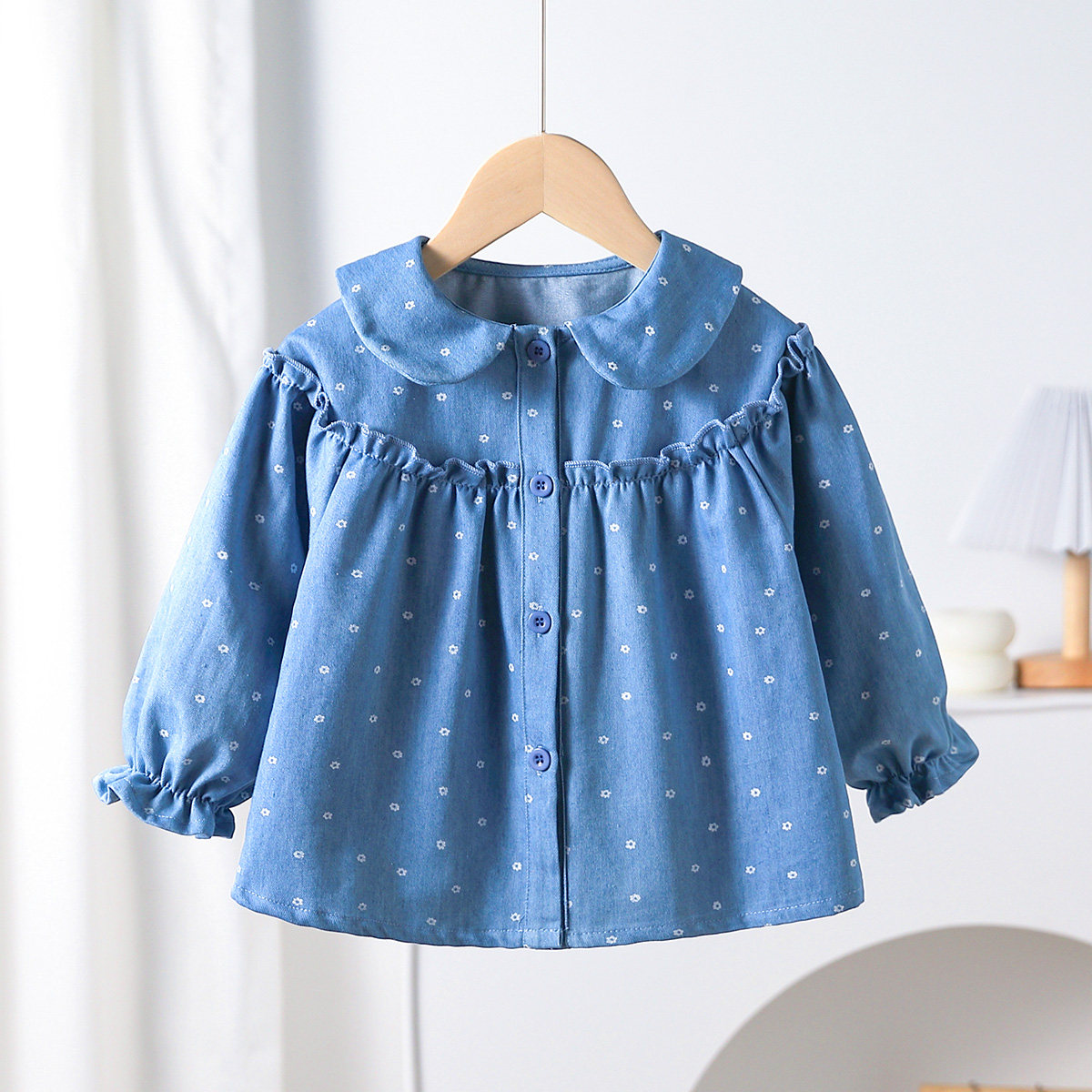 【可爱花花牛仔衬衫】童装女童秋季新款洋气百搭衬衫儿童薄外套潮