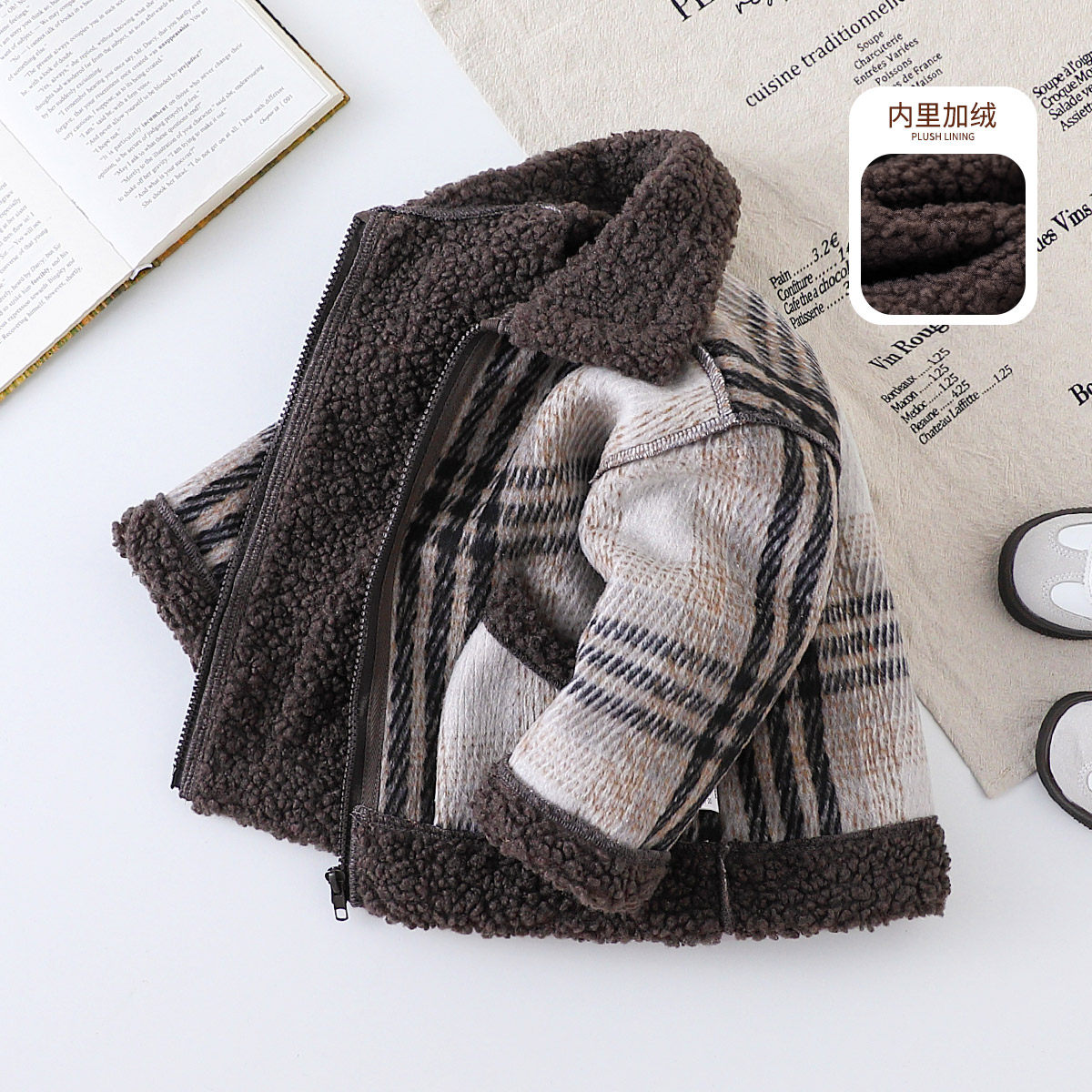 【时髦帅气羊羔绒夹克衫】童装男童冬季御寒保暖加绒外套儿童棉服