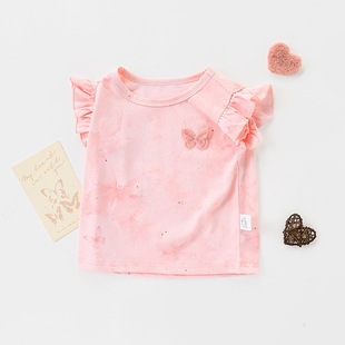 【洋气时髦金闪闪小飞袖背心】童装女宝宝夏季甜美百搭上衣T恤衫