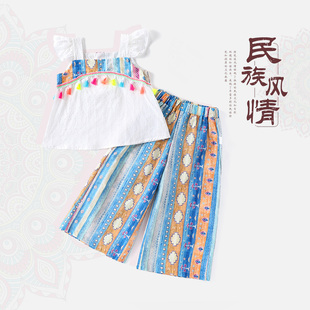 【度假民族风傣族套装】童装女童夏季时尚民族风两件套小童洋气潮