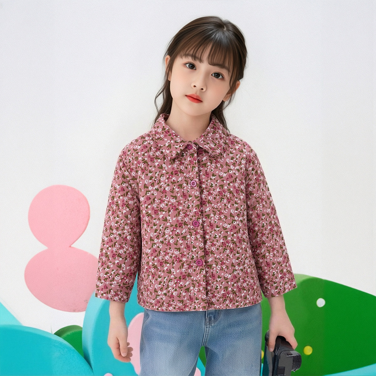 【甜美碎花夹棉衬衫外套】女童衬衣初冬装保暖衣服宝宝小儿童上衣