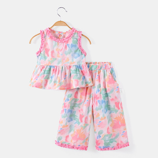 【时髦洋气纯棉背心阔腿裤套装】童装女童夏季甜美两件套儿童休闲