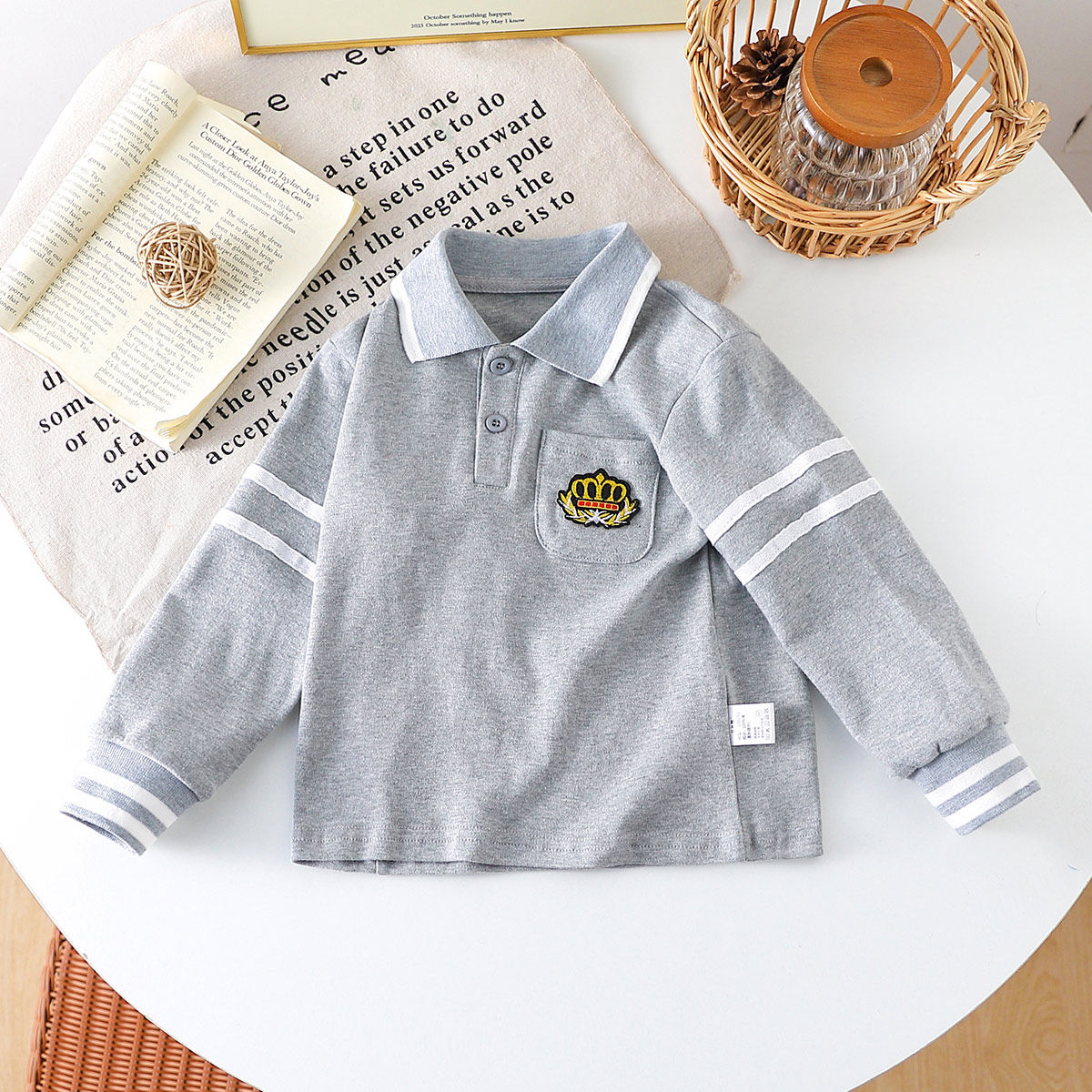 【帅气学院风POLO衫】童装男童秋季休闲上衣儿童百搭长袖T恤