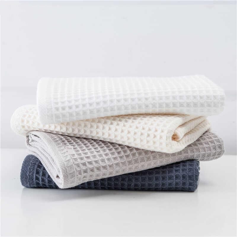 日本进口棉蜂窝薄巾纯棉华夫饼纯色洗脸巾吸水不掉毛家用浴巾