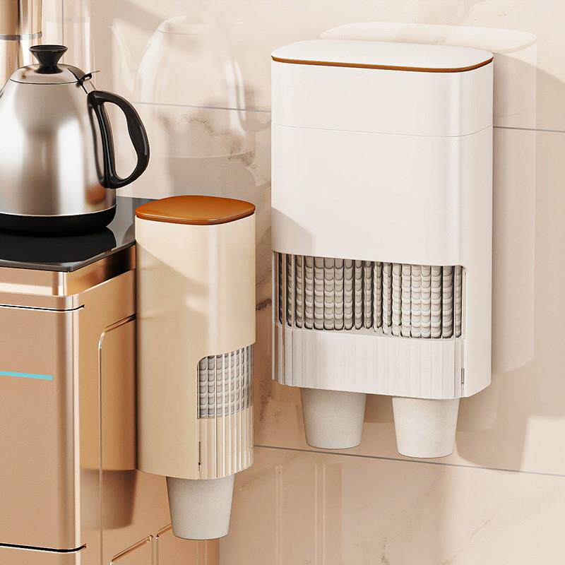 日式一次性纸杯取杯器饮水机自动取杯架防尘带盖免打孔壁挂置物架