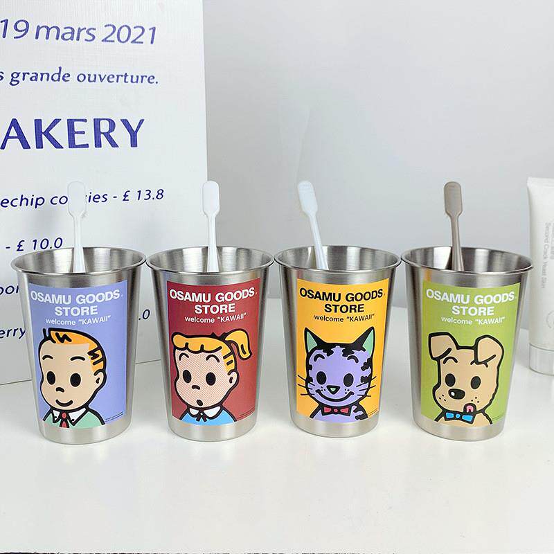 可爱情侣漱口杯简约不锈钢家用