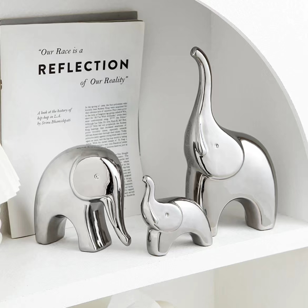 轻奢现代家居摆设陶瓷电镀银大象工艺品客厅酒柜电视柜装饰品摆件