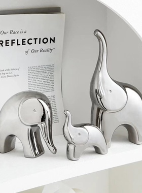 轻奢现代家居摆设陶瓷电镀银大象工艺品客厅酒柜电视柜装饰品摆件