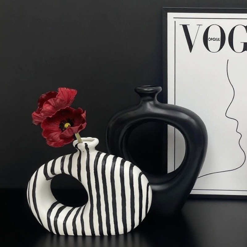 创意中古风黑白条纹异形花瓶摆件客厅插花器电视柜玄关装饰品高档,家居饰品,装饰摆件,淘宝优惠券,粉丝福利购,淘宝优惠卷