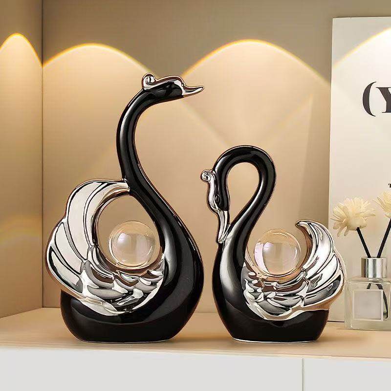 现代轻奢情侣黑白天鹅一对极简客厅玄关装饰品摆件寓意乔迁礼物,家居饰品,桌面摆件,淘宝优惠券,粉丝福利购,淘宝优惠卷