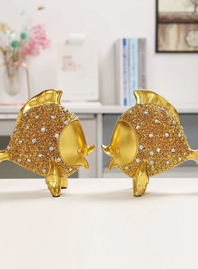 情侣富贵鱼工艺品摆件客厅书房办公玄关家居创意摆件节日高档礼品