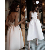 白色酒会小礼服名媛中长款 吊带女显瘦派对主持人生日宴会连衣裙秋