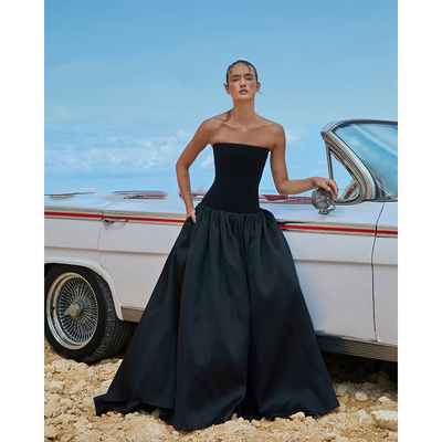 黑色法式显瘦抹胸晚礼服