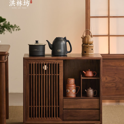 中式全实木茶水柜烧水壶一体