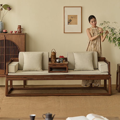 洪林坊宋式美学罗汉床黑胡桃木