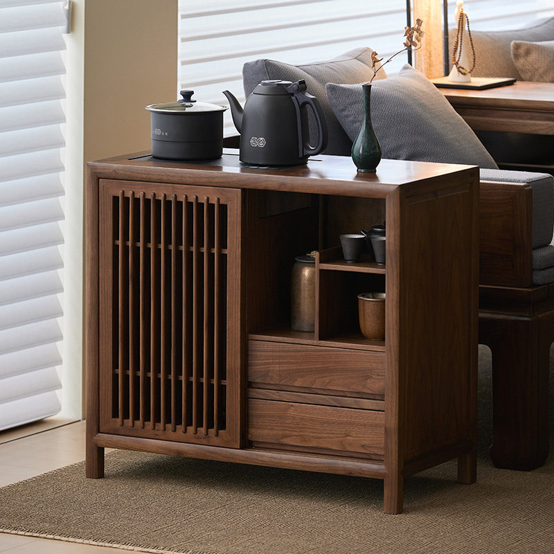 洪林坊中式黑胡桃木茶水柜可移动