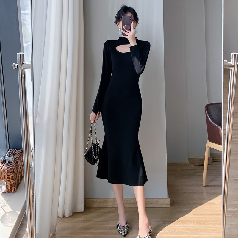 实拍2024秋冬韩版修身中长款过膝毛衣裙内搭打底鱼尾针织连衣裙女,女装/女士精品,连衣裙,淘宝优惠券,粉丝福利购,淘宝优惠卷