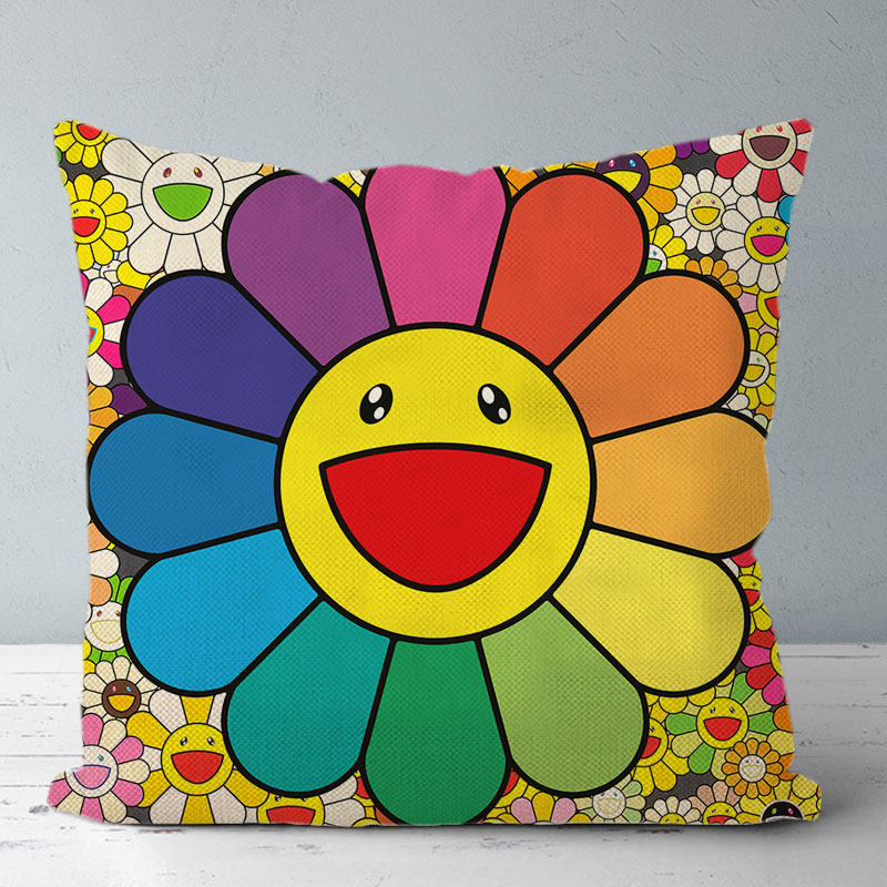 日本村上隆太阳花笑脸靠垫套卡通哆啦a梦抱枕套沙发客厅枕套枕套