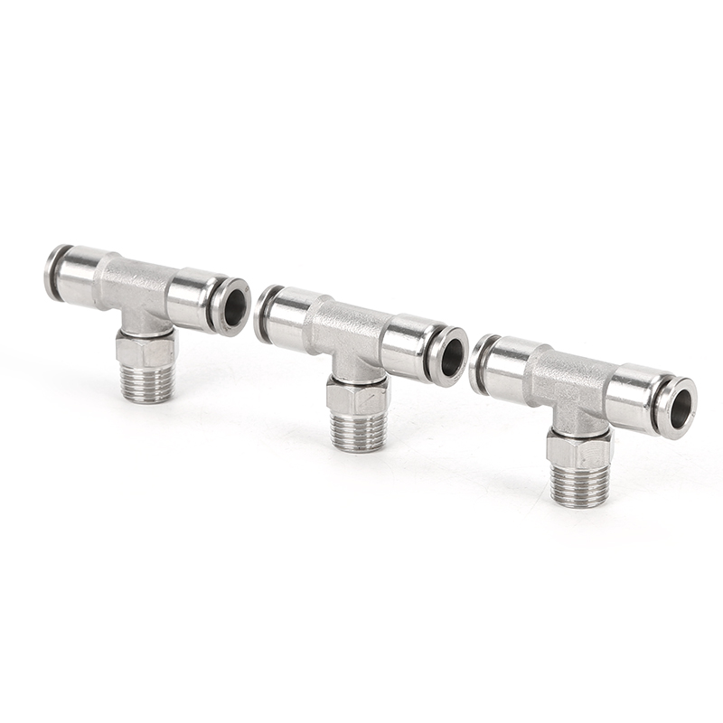 耐高温高压腐蚀304不锈钢气嘴快插T型正三通外螺纹气动接头PB8-02