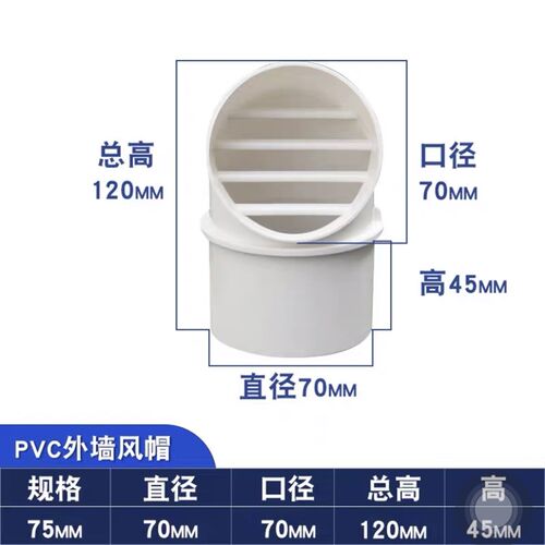 PVC通风球外墙出风口防雨罩透气帽抽油烟机排烟罩化妆室排风75/16