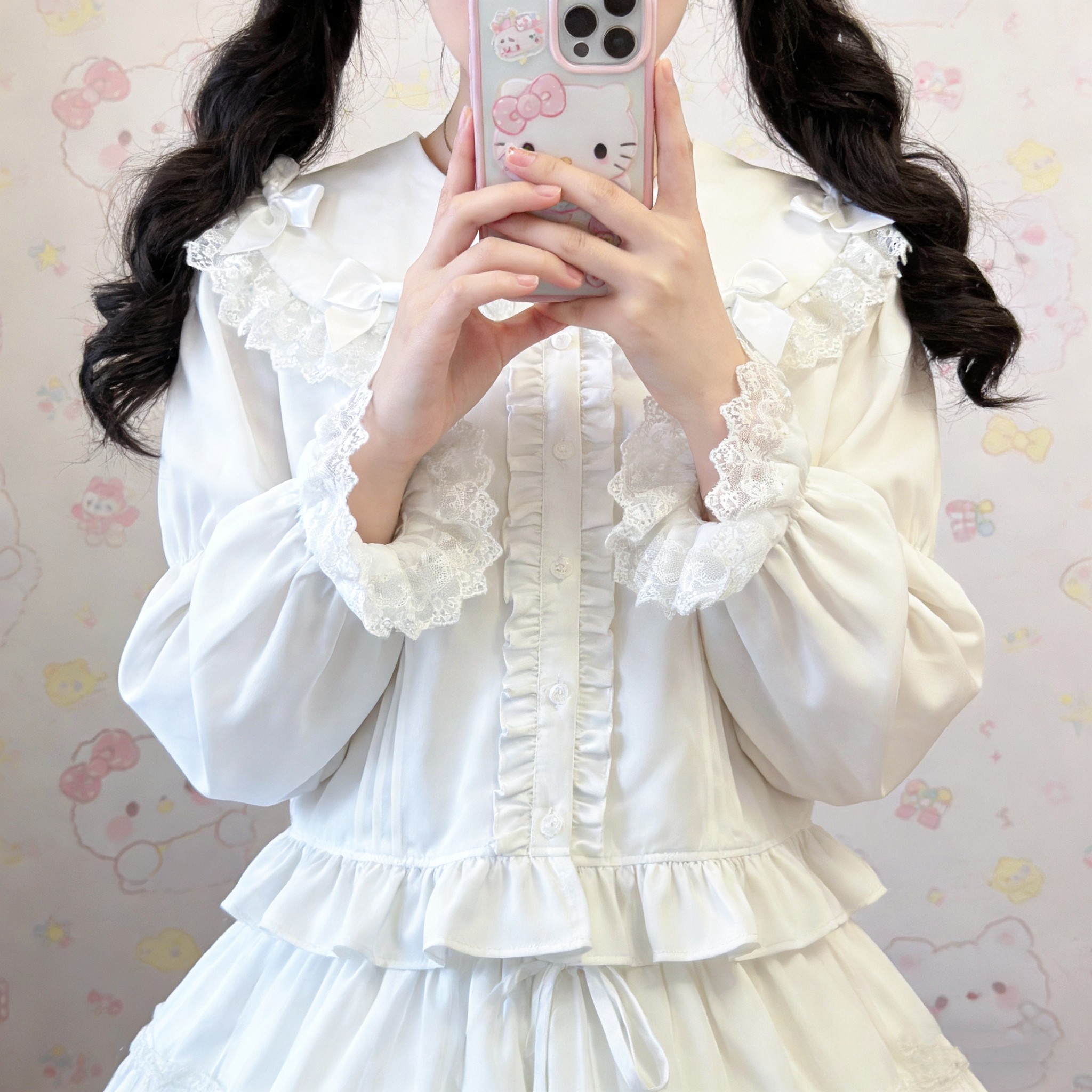lolita娃娃领奶糖衬衫甜妹日系内搭蝴蝶结蕾丝系带雪纺长袖上衣春,模玩/动漫/周边/娃圈三坑/桌游,lolita衬衫/内搭,淘宝优惠券,粉丝福利购,淘宝优惠卷