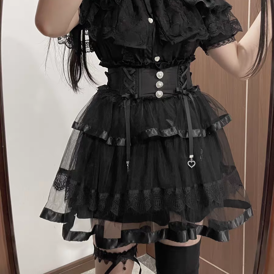 雷系暗黑高腰网纱短裙显瘦半身裙