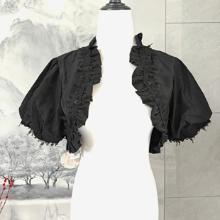 黑色洛丽塔开衫无根之水短袖坎肩外套Lolita纯色暗黑短袖披肩外搭