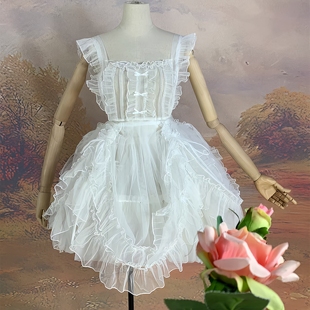 汉洋折衷罩裙纱裙抽带提拉两穿优雅网纱JSK蝴蝶结 lolita围裙罩纱