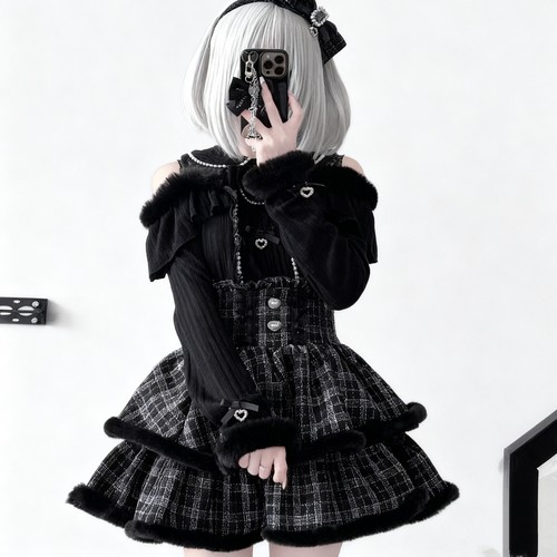 Lolita长袖毛绒上衣半身裙蕾服萌