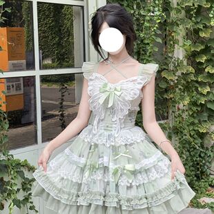 花期之约白绿蝴蝶夏日感小清新公主少女生日短裙公主连衣裙