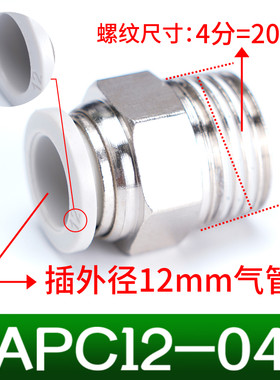 气动白色接头螺纹直通APC8-02/PC6-01/PC12-02/03/04气管快速接头