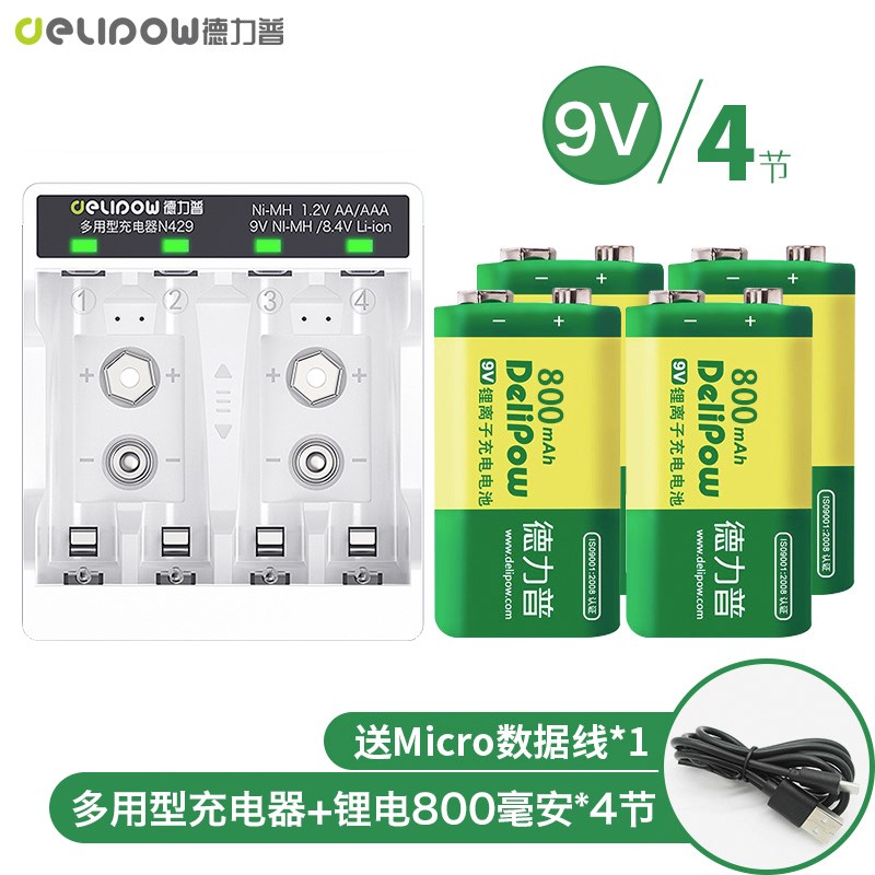 德力普9V充电电池万用表体温枪仪器仪表话筒九号伏6F22方块锂电池图片