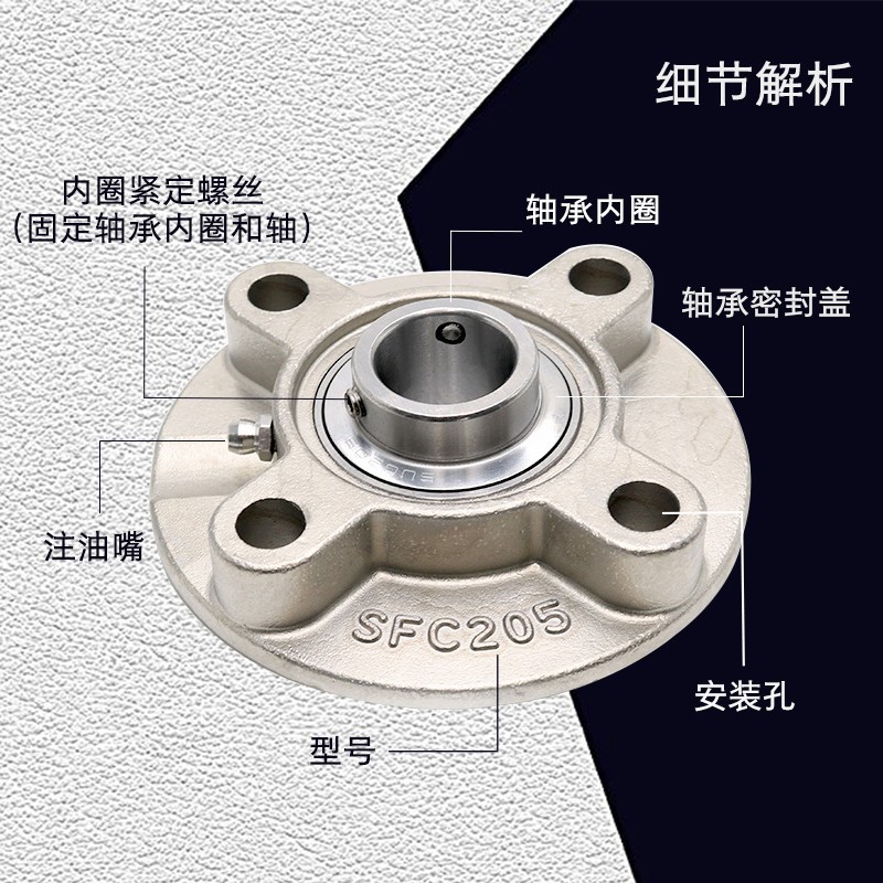 不锈钢外球面带座圆形座SUCFC204 205 206 207 FC208 209 210 211