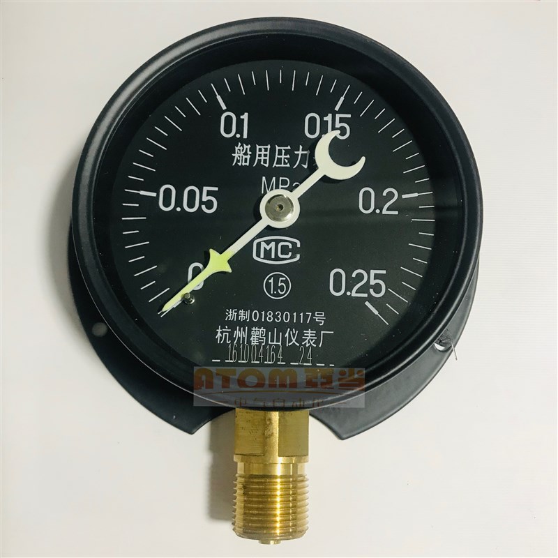 杭州鹳山YC100T船用压力表径向带边夜光船用表1.6MPa真空压力鹤山