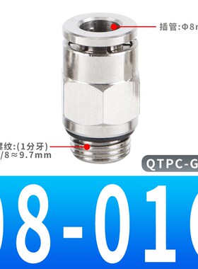 气动全铜G螺纹带O型密封圈快插接头QTPC6-01 PC8-02 PL8-03 .12-0