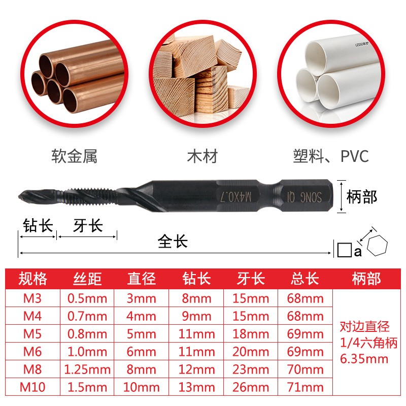 松崎 钻攻倒角一体复合丝攻丝锥钻头 螺旋机用攻I丝 m3m4m5m6m8m1