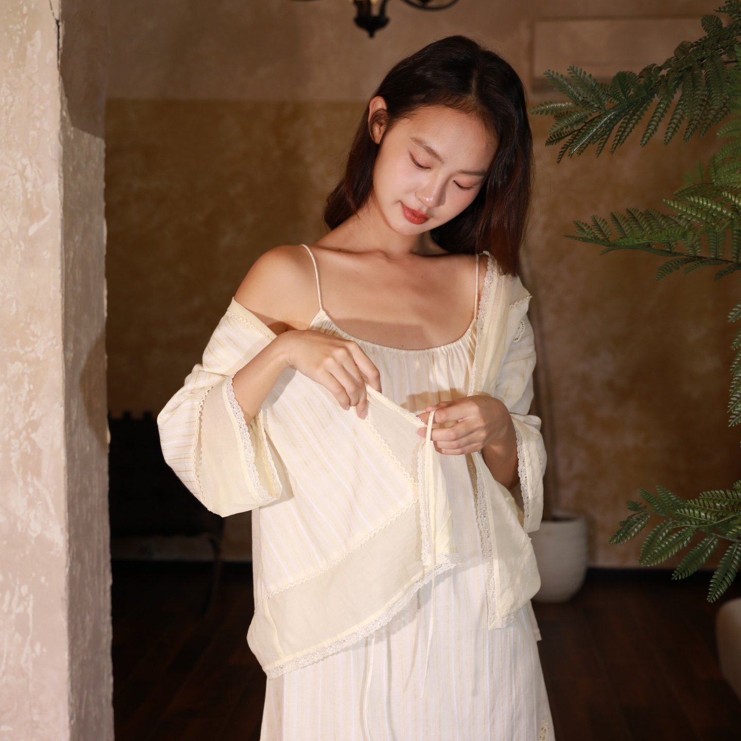 朵朵可可2026年女春夏新款系带米白色短外套家居服,女士内衣/男士内衣/家居服,睡衣/家居服套装,淘宝优惠券,粉丝福利购,淘宝优惠卷