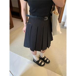 150小矮个子韩系学院风百褶裙西装中裙秋冬高级感百搭五分半身裙