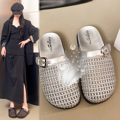 银色包头拖鞋女外穿2026新款夏季高级感镂空洞洞凉鞋一脚蹬0713r