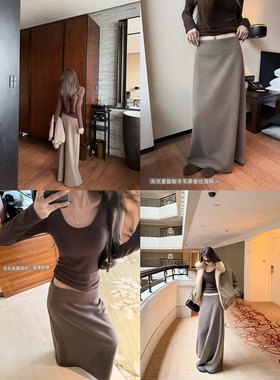 LIL CHER 加厚无腰裙 羊毛桑蚕丝醋酸氛围感加厚调性半身裙子秋冬