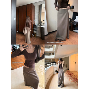 LIL CHER 加厚无腰裙 羊毛桑蚕丝醋酸氛围感加厚调性半身裙子秋冬