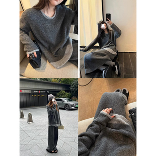 清仓 轻若无物柔雾感懒人舒适羊毛毛衣阔腿裤半身裙套装女秋冬