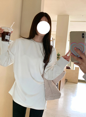 LIL CHER 白色加绒打底衫女秋冬内搭宽松磨毛t恤女中长款长袖上衣