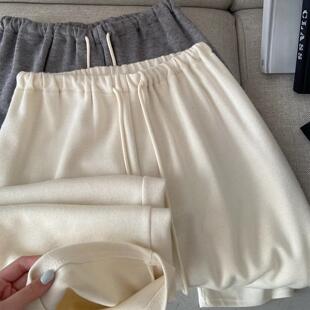 女秋冬款 休闲裤 奶芙芙纸片人羊毛复合垂顺懒懒高腰阔腿裤 清仓