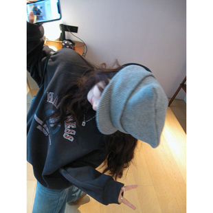 LIL 宽松显瘦保暖印花卫衣秋冬 CHER长绒棉加厚一体绒复古做旧美式