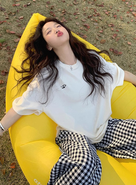 清仓 杜塞画廊 色织工艺 100棉怀旧感复古格子裤阔腿休闲裤女